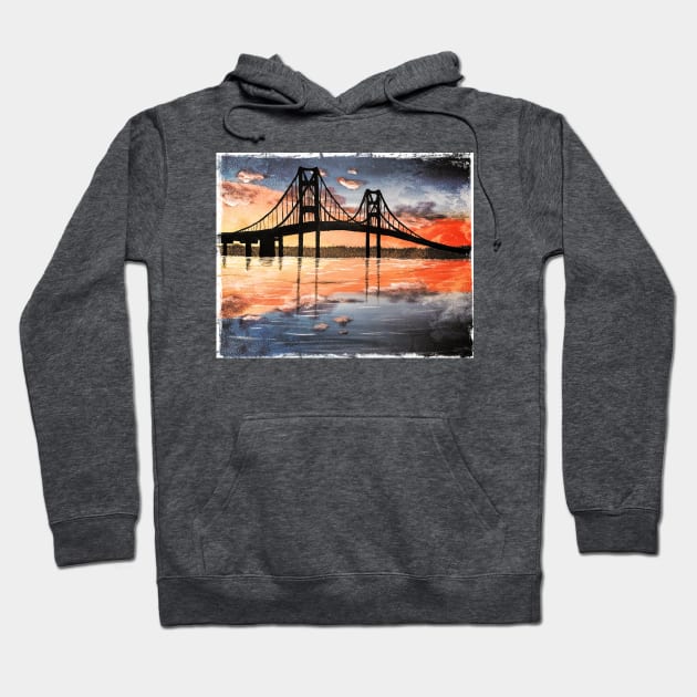 Mackinac Bridge Distressed Effect Hoodie by SistersInArtN